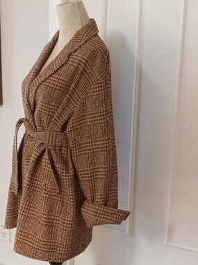 Vintage Ron Leal Made in Canada Plaid Wool Blend Belted Coat Blazer -Sz4